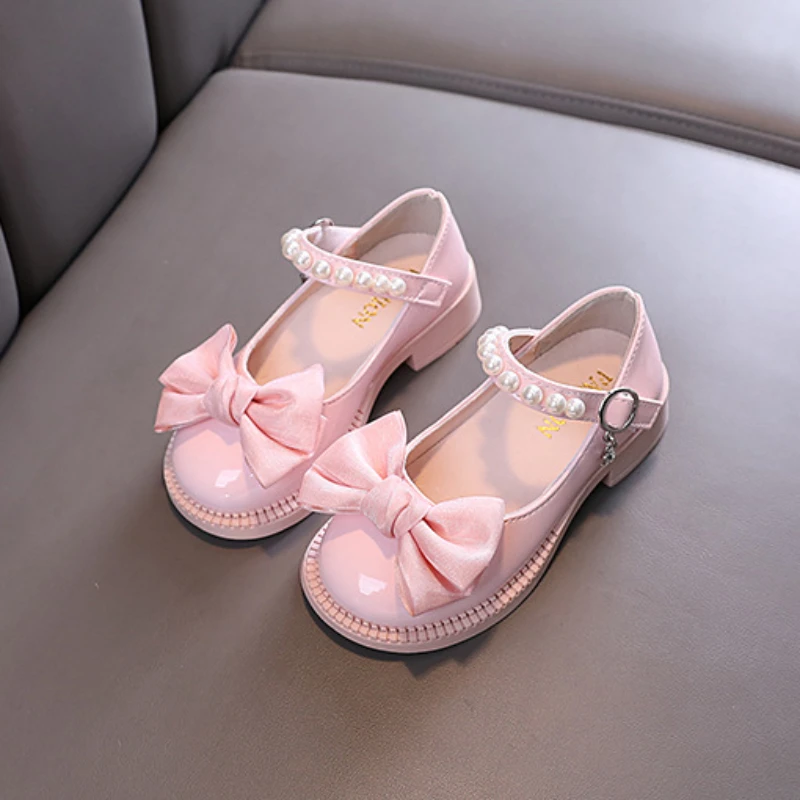 Girls Princess Leather Shoes Spring Autumn Sweet Bowtie Children Glossy PU Dress Mary Jane Shoes Fashion Kids Ballet Flat Shoes