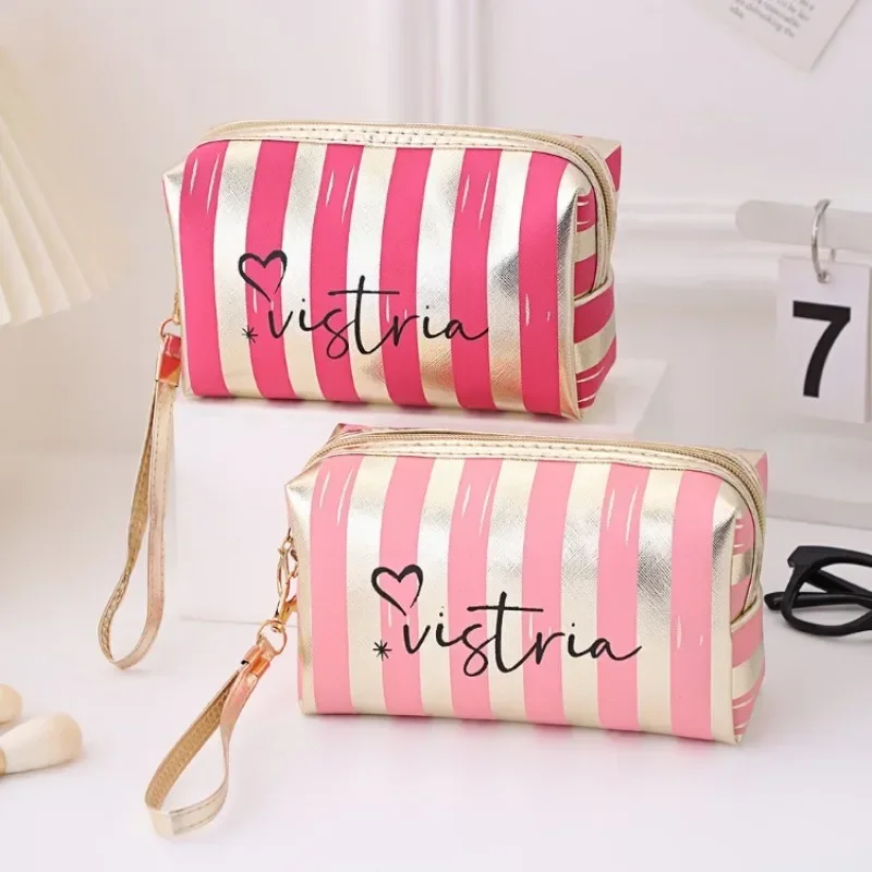 Portable Striped Makeup Bag, Small Size, High-Value Handbag, Mini Portable Makeup Storage Bag, Waterproof Women's Bag CS013