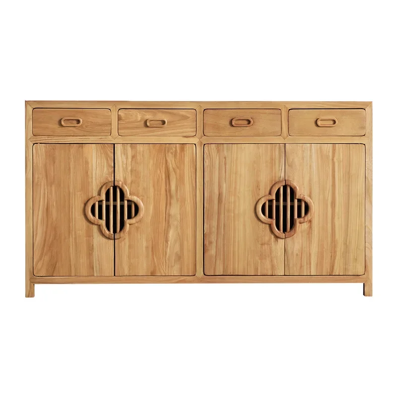 

New Chinese-style solid wood entrance cabinet shoe cabinet integrated elm locker against the wall living room dining side
