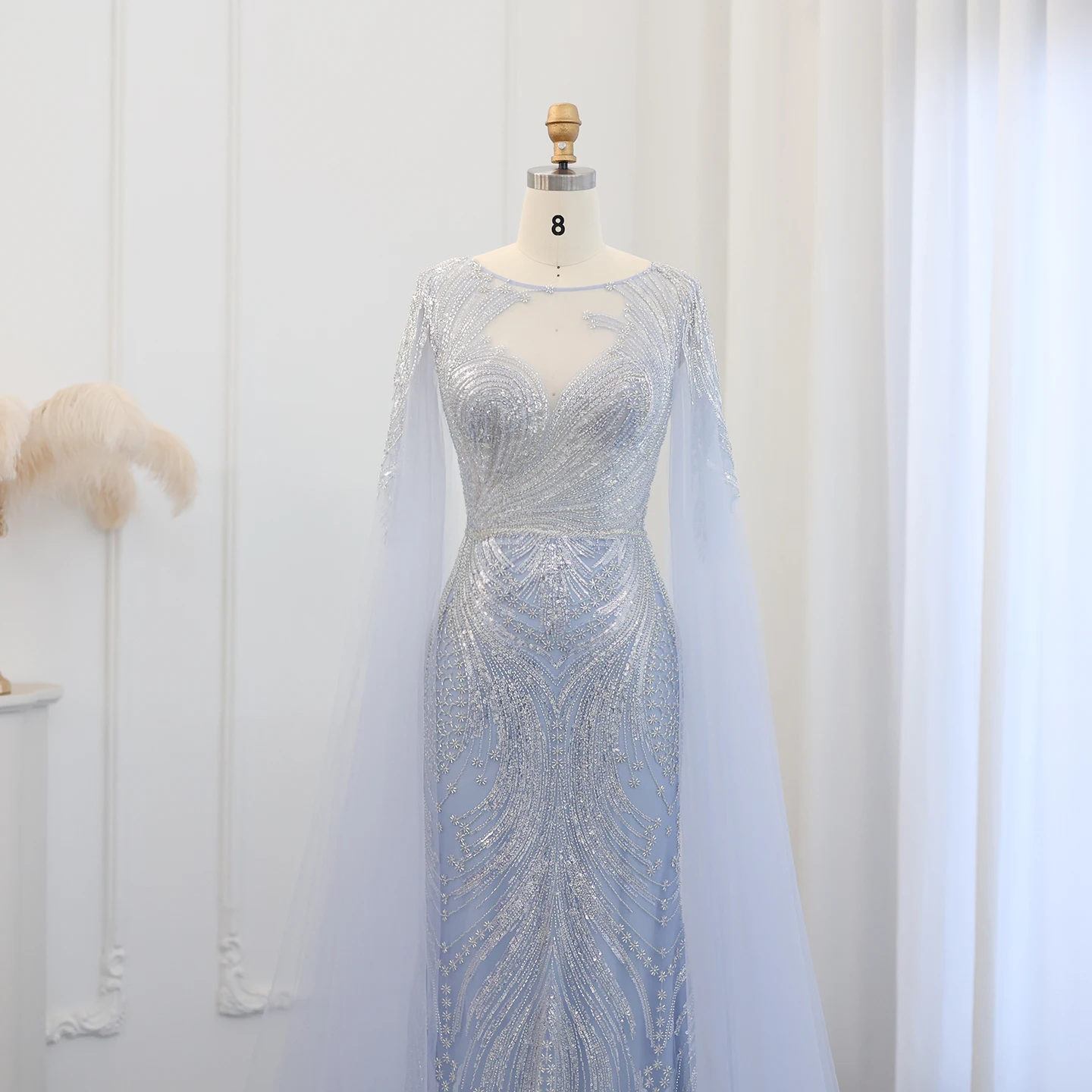 Sharon Said Luxus Dubai Lila Meerjungfrau Abendkleid mit Cape Ärmeln Plus Größe für Frauen Hochzeit Party Kleider SS049 Maßgeschneidert