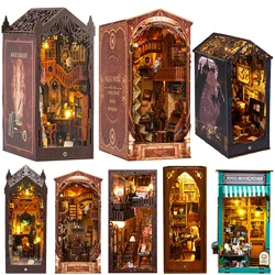 DIY Book Nook Kit Miniature Wooden Dollhouse with Light Bookshelf Insert Decoration Model Magic Library Bookend Birthday Gifts