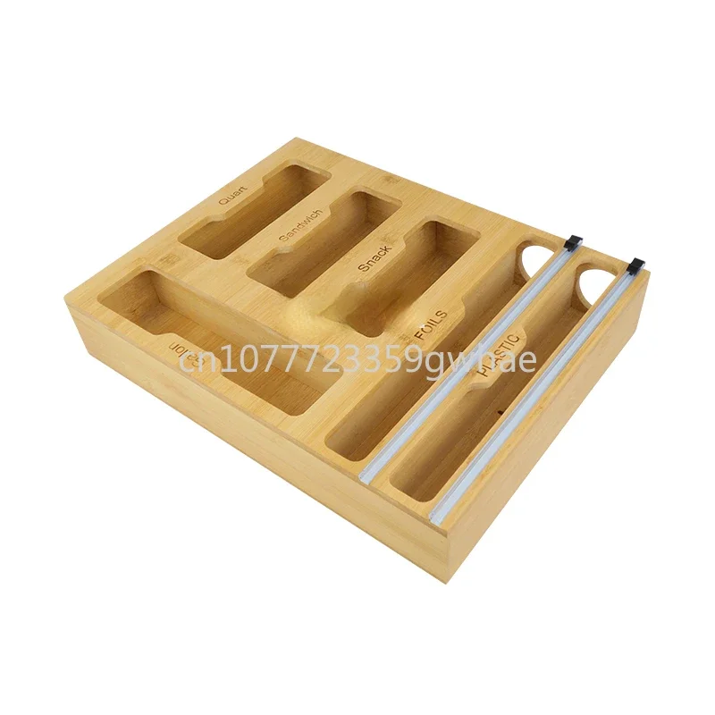 

Bamboo Wall Mounted Storage Organizer, Foil Dispenser, Drawer, Zipper Bag, Kitchen Organizer