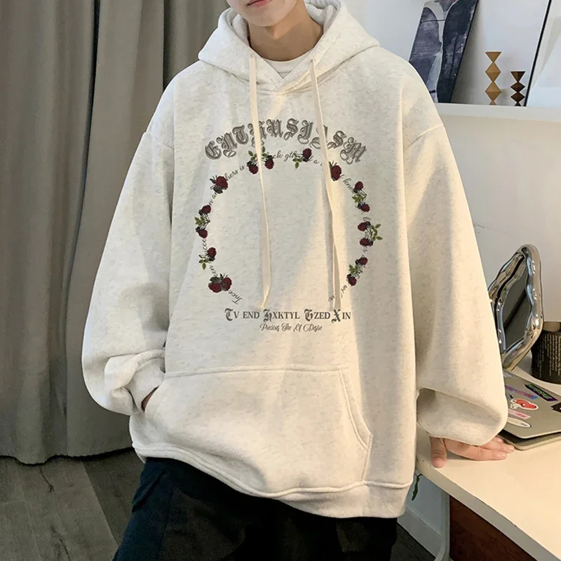 Men's Oversized New in Sweatshirts Goth Rose Print Graphic Hoodies Y2K Streetwear Harajuku Hoody Hip Hop Fashion Tracksuit