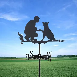 Weather Vane Man and Dog Anti-Rust Outdoor Decor, Craft for Roof, Garden Home Fence, Column Greenhouse Barn, 1Pc