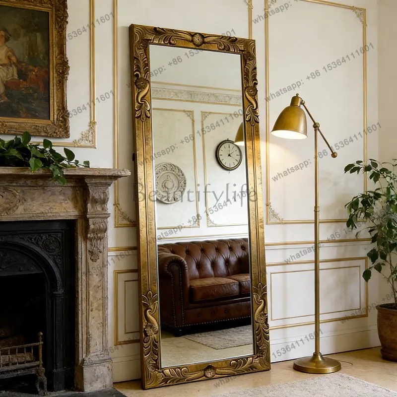 

High-end full-body mirror American home living room bedroom retro floor fitting mirror