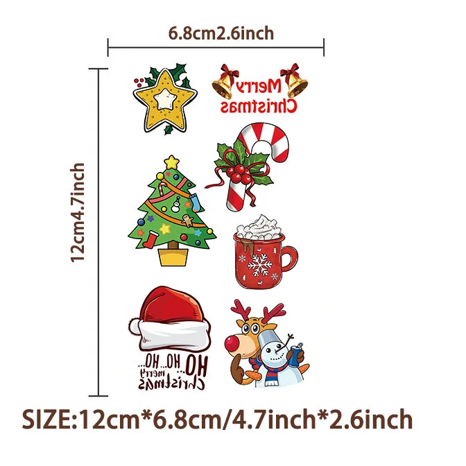10 أوراق ملصقات وشم عيد الميلاد سانتا كلوز ثلج شجرة عيد الميلاد للأطفال والكبار لوازم تزيين حفلات الكريسماس هدايا