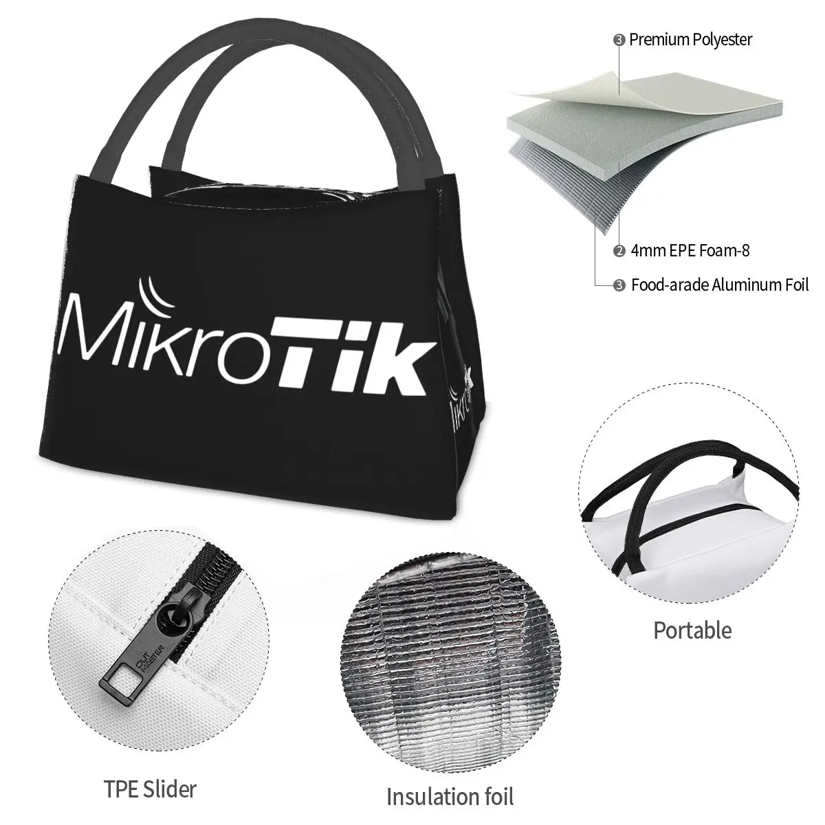 MikroTik-Sac isotherme portable avec logo, sac isotherme pour aliments, récipient Pinic de bureau