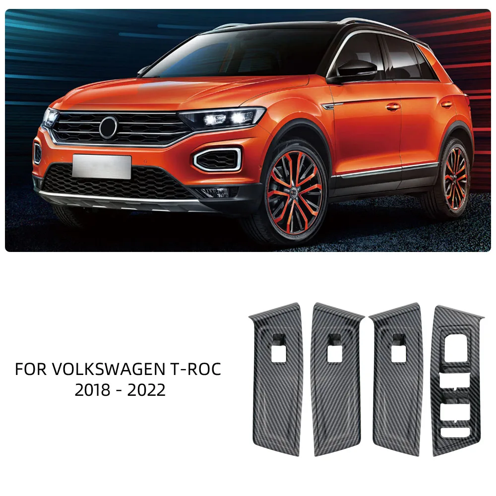 

Car Window Lifter Panel Sticker for Volkswagen T-Roc Troc 2018-2024 LHD Imitation Carbon Fiber ABS Interior Styling Accessories