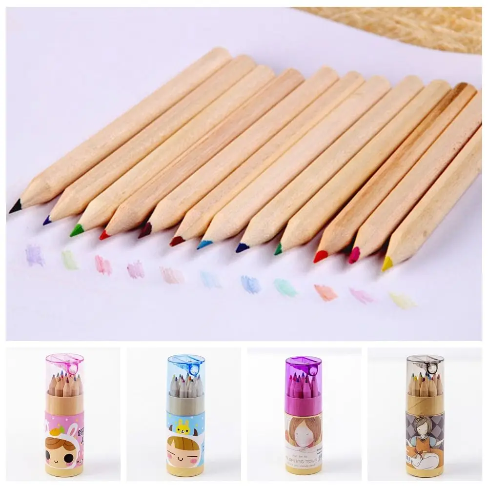 12pcs 12 Colors Cartoon Painting Pencil Set Hand-Painted Painting School Office Supplies with Pencil Sharpener Colored Pencils