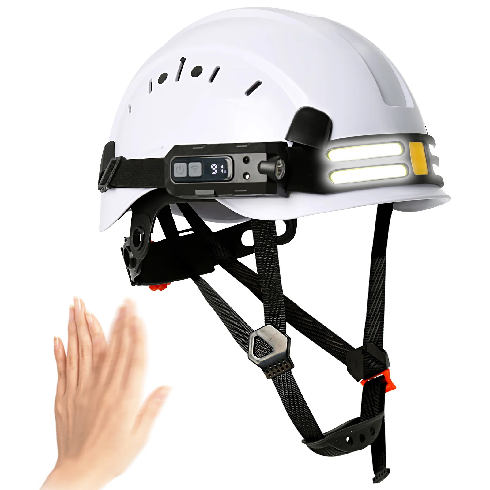 CE Safety Helmet With 3 in 1 Led Headlight Strip ABS Hard Hat Light Weight Work Cap Set Head Construction Protection ANSI