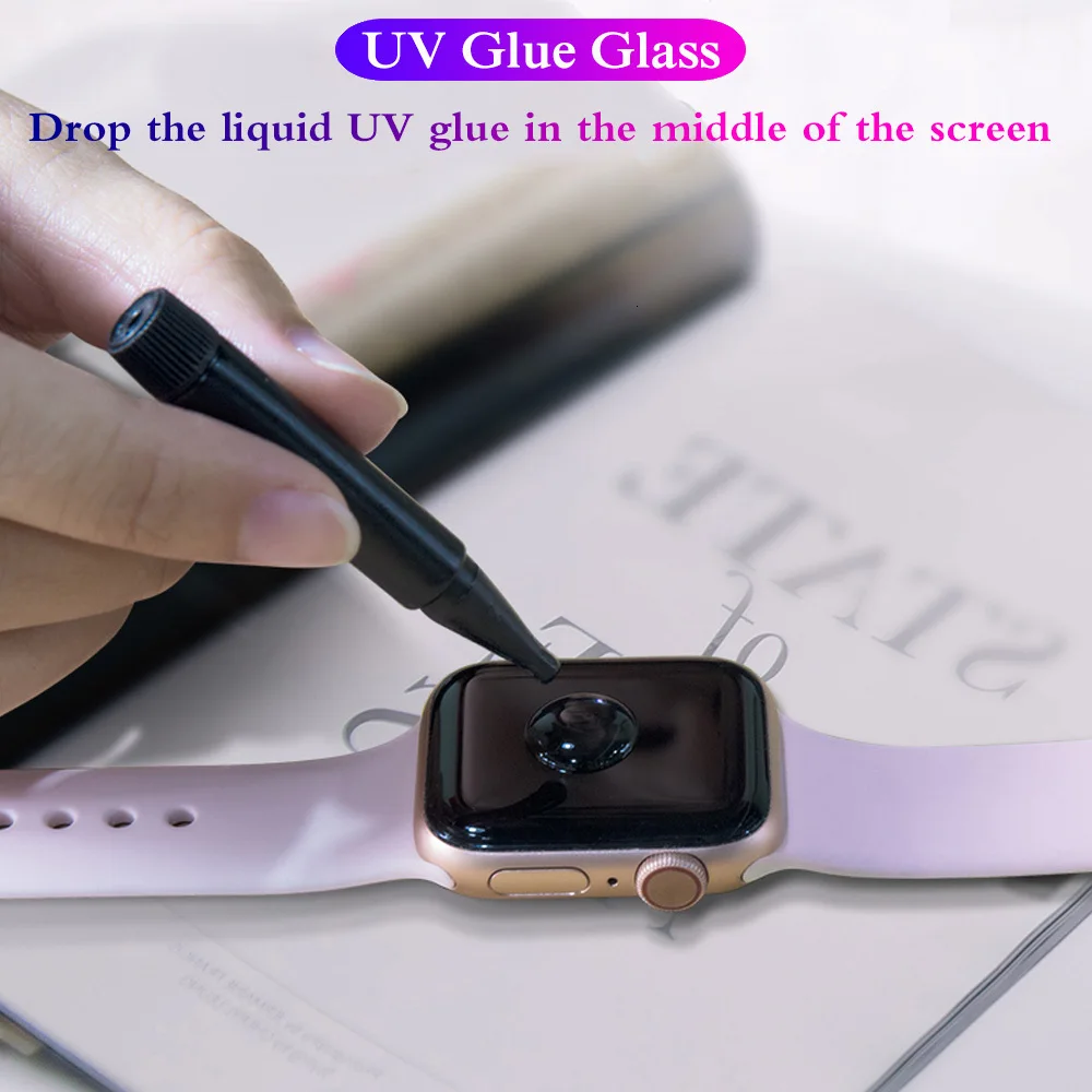 2PCS 5D UV glass Nano Liquid For Apple Watch 38 42 40 44mm Screen Protector For Watch 4 3 2 1Series full Glue Tempered Glass