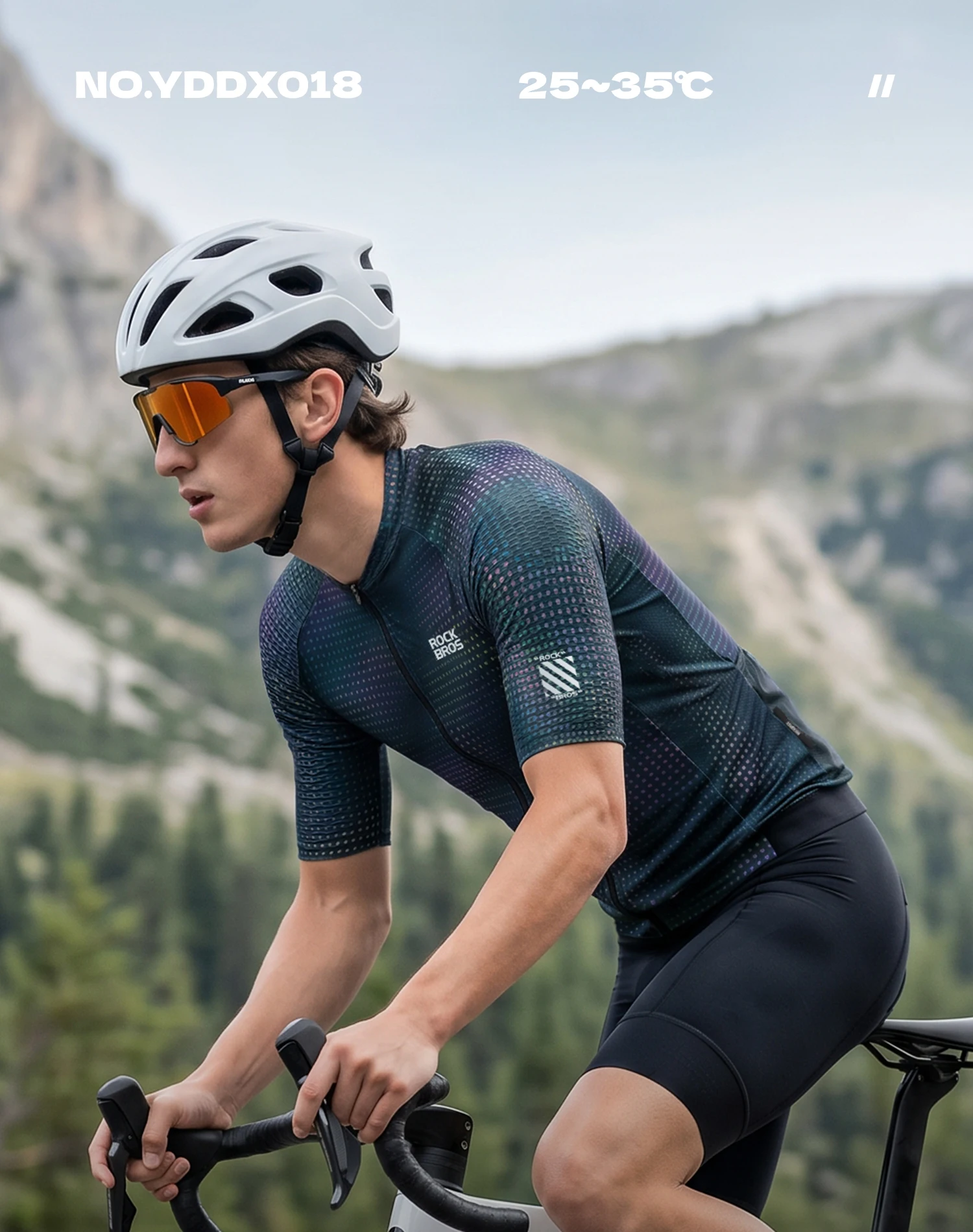 ROCKBROS Sommer-Radtrikot Leichtes Hochelastisches Oberteil Atmungsaktives Schnelltrocknendes Kurzarm-Trikot Herren-Radsportbekleidung – Detail 1