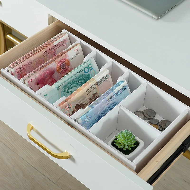 2026 Desktop Coin Storage Box Coin Compartments Storage Box Paper Money Cash Drawer Organizer Rack Plastic Coin Box