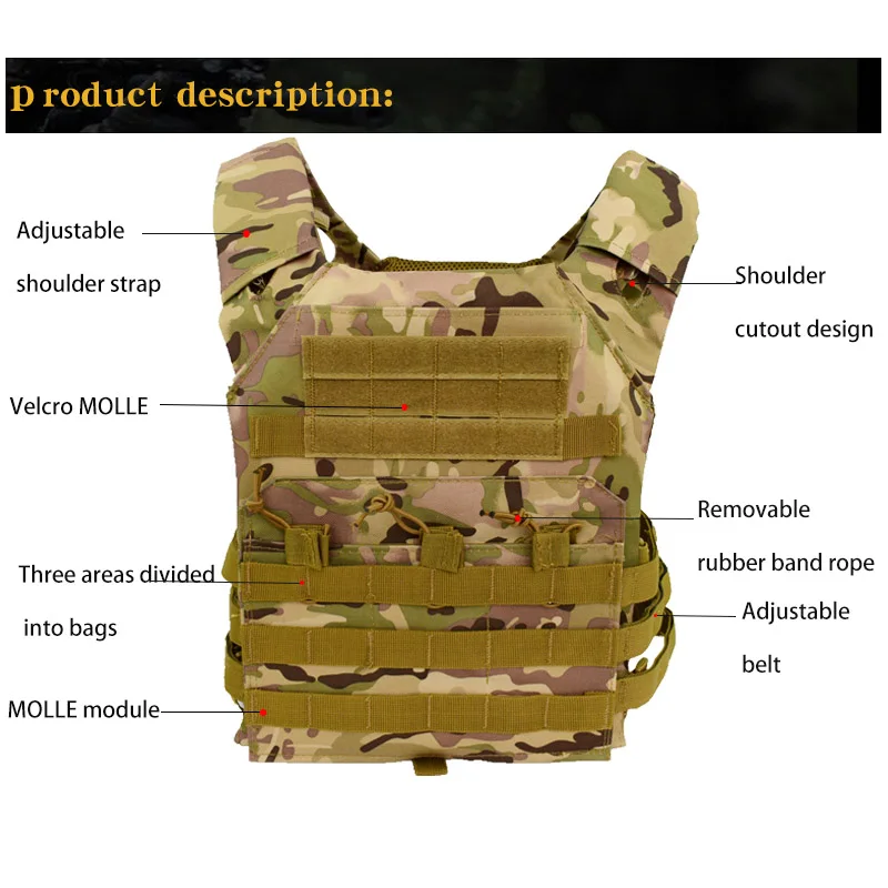 Hunting air gun protective equipment JPC flat back Molle vest combat colored fan colored vest