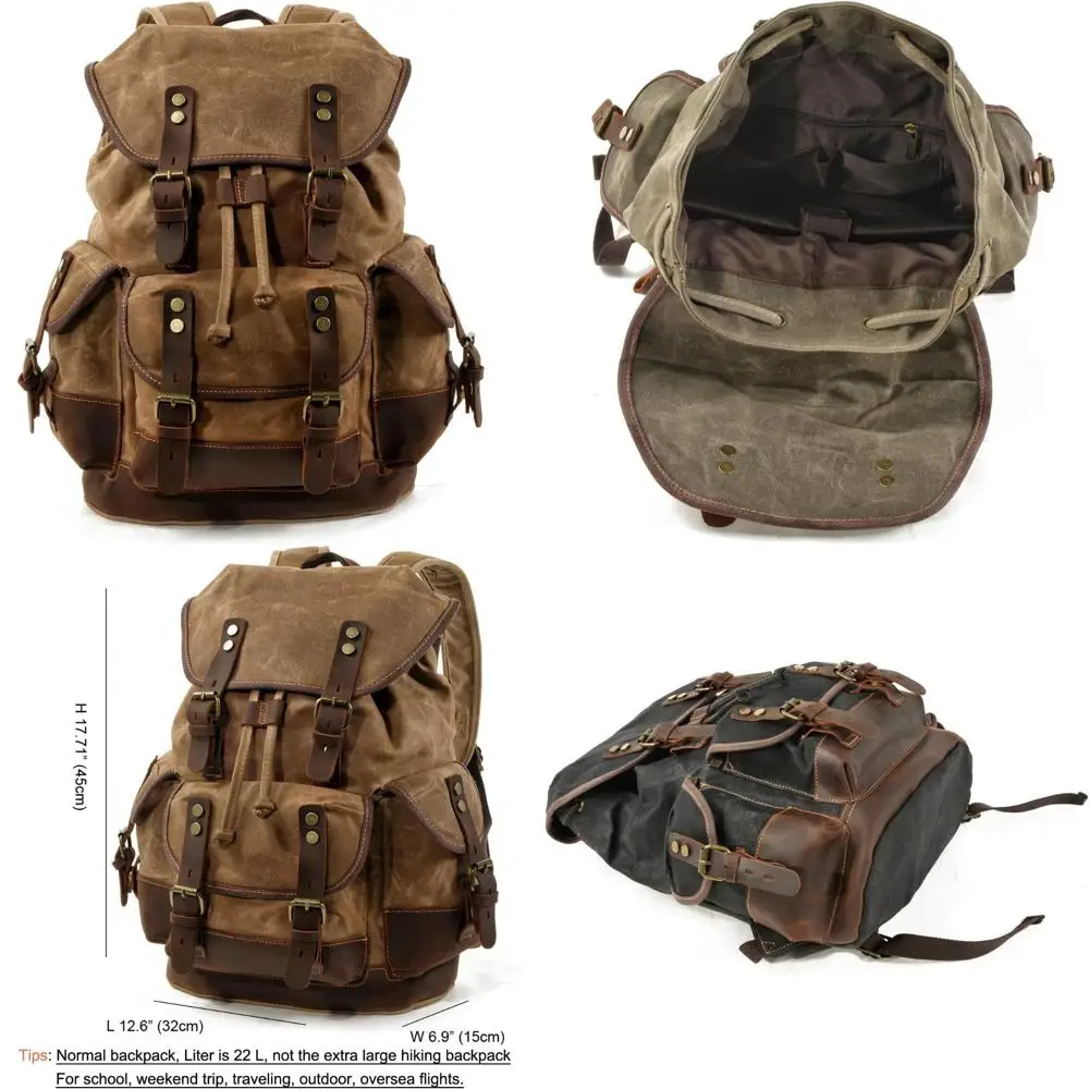 

Мужской дорожный рюкзак из вощеной парусины из натуральной кожи - походный рюкзак на плечо для приключений на свежем воздухе