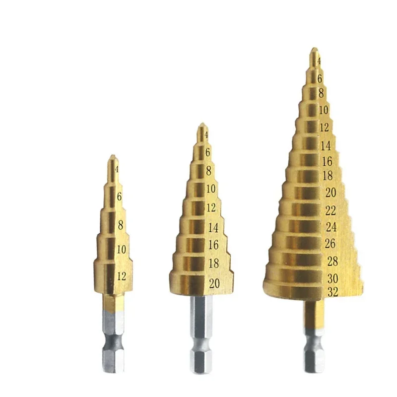 Hexagonal Handle Pagoda Drill Bit Titanium Plated Step Drill Reaming Tool Hole Opener Step Drill Set