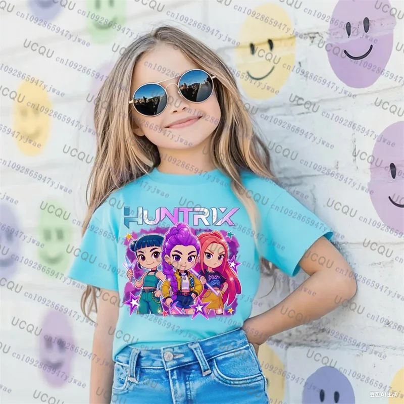 Kpop شيطان الصيادين ملابس الأطفال تي شيرتات قصيرة الاكمام لطيف Kpop شيطان الصيادين التي شيرت Harajuku عادية القطن الاطفال التي شيرت