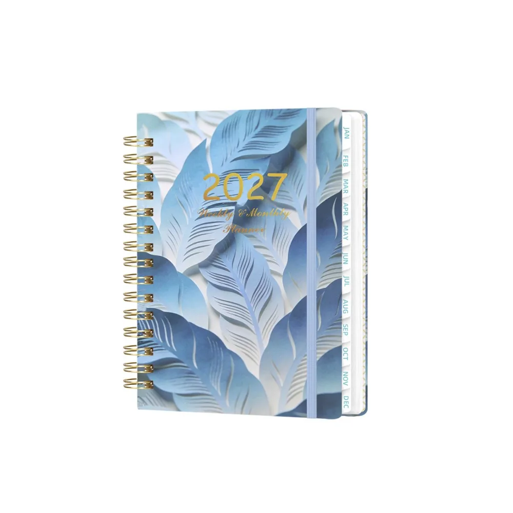 Portable Floral Pattern 2027 Schedule Book To Do List A5 Agenda Book Textured PU Planner Reminder Calendar Book Office Supplies