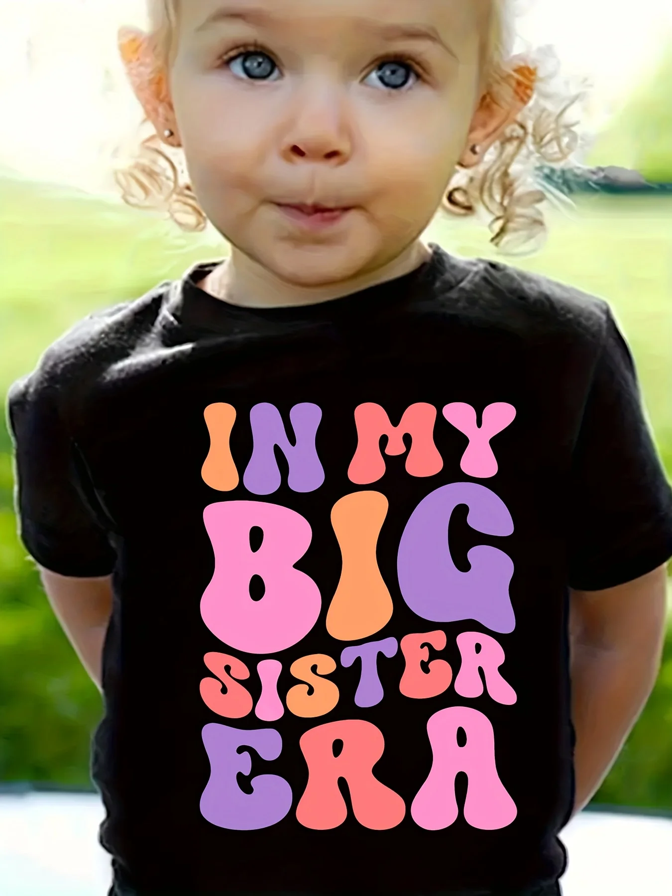 Family Matching T Shirt Groovy Big Sister Era Text Graphic Print Short Sleeve Cotton Tee For Boys Girls Kids Daily Casual Wear