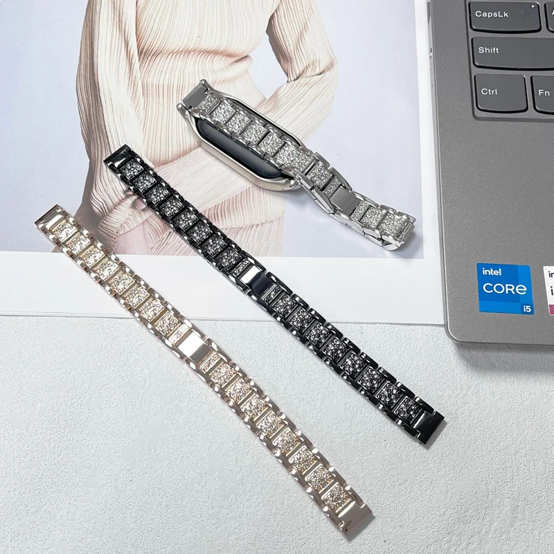 Bling Diamond Bracelet for Xiaomi Mi Band 6 5 4 3 Fashion Metal Strap for MiBand 7 Women Replacement Wristbands Belt Accessories