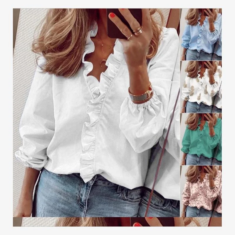 

Spring Summer Street Sle Long Sve Floral Print Women's irt Crew Ne Blouse Faionable Bell Hemline Slim Fit irt