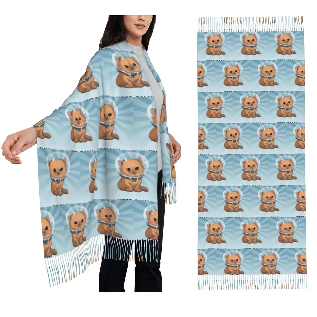 

Keep Calm Kitty шарф с кисточками, женские мягкие теплые шали и накидки, длинная осенне-зимняя шаль