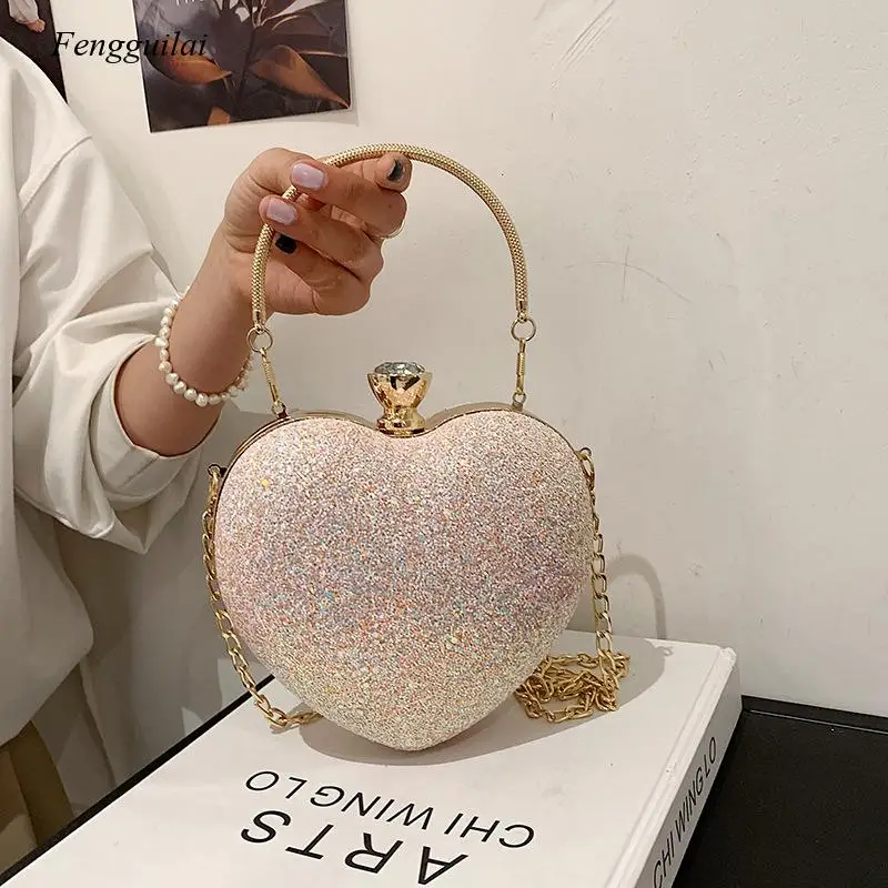 Love Lock Shoulder Bag Women's Summer 2022 New Fashion Personality Chain Messenger Bag Cute Sequin Handbag Women