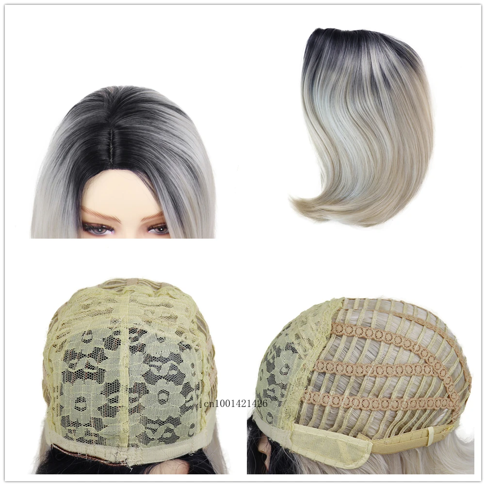 Synthetic Platinum Blonde Bob Wig Female Ombre Color Short Bobs Haircuts Mommy Wig Side Bangs Natural Straight Wigs for White