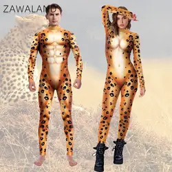 Zawaland Animal Cosplay Leopard Print 3D Costume Zentai Bodysuits Fancy Outfit Unisex Adult Bodysuit Sexy Catsuit Women Clothing