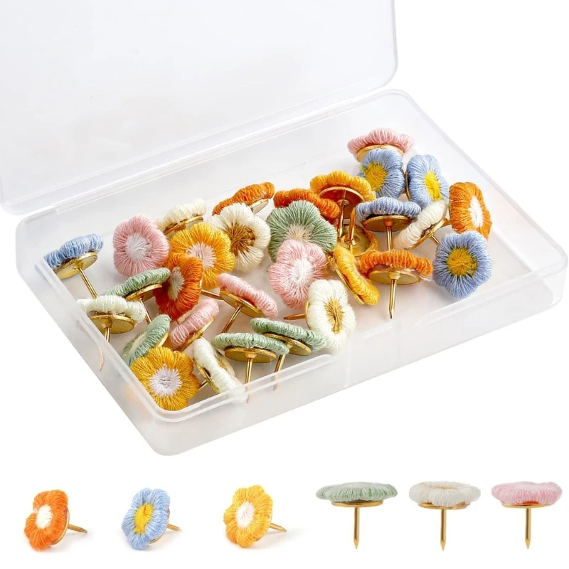 

30Pieces Flowers Thumb Tacks Colorful Push Pins Cute Decorative Thumb Tack for Home Office Decorative Drawing Pins