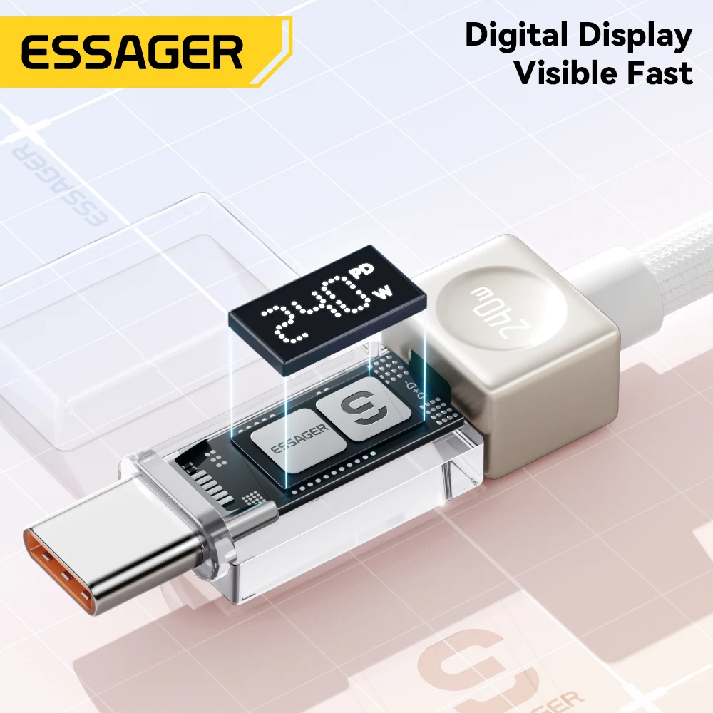 Essager 240 واط USB C كابل آيفون 17 16 15 زائد برو ماكس ماك بوك باد شاحن سريع شاحن نوع C كابل لشاومي سامسونج