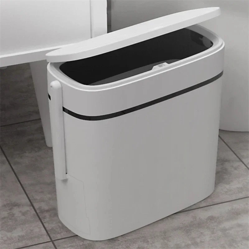 

Garbage Can Waste Rubbish Bin One-Click Smart Flip Trash Can Household Bathroom Recycle Bin With Toilet Brush Bathroom Fitting