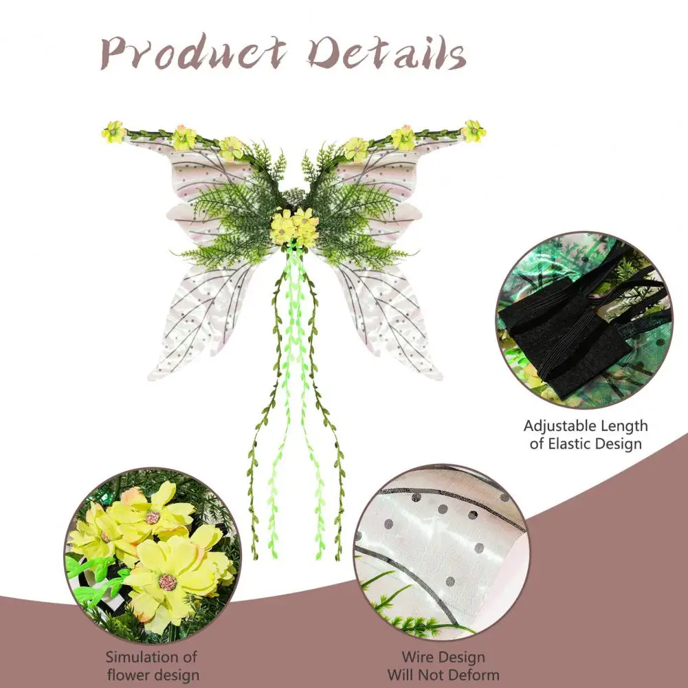 

Girls Butterfly Fairy Wings Woodland Elf Wings with Artificial Flowers Leaves And Vines Sparkling Angel Wings for Cosplay