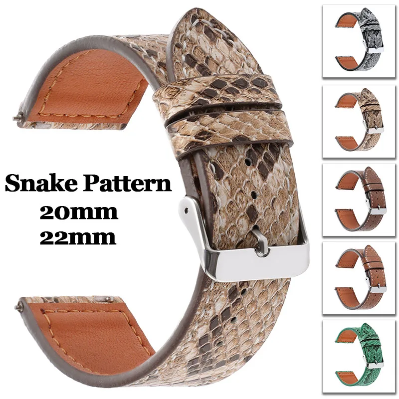 Bracelet en cuir à motif serpent fait à la main, 20mm 22mm, en cuir de vache véritable, pour montre intelligente, pour Seiko, Bracelet universel ultra fin