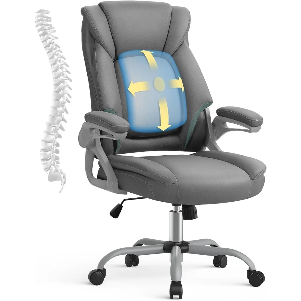 

Ergonomic Executive Office Chair with Flip-up Arms, Office Chairs with 3D Lumbar Support, Modern Technical Cloth Desk Chair, Hi