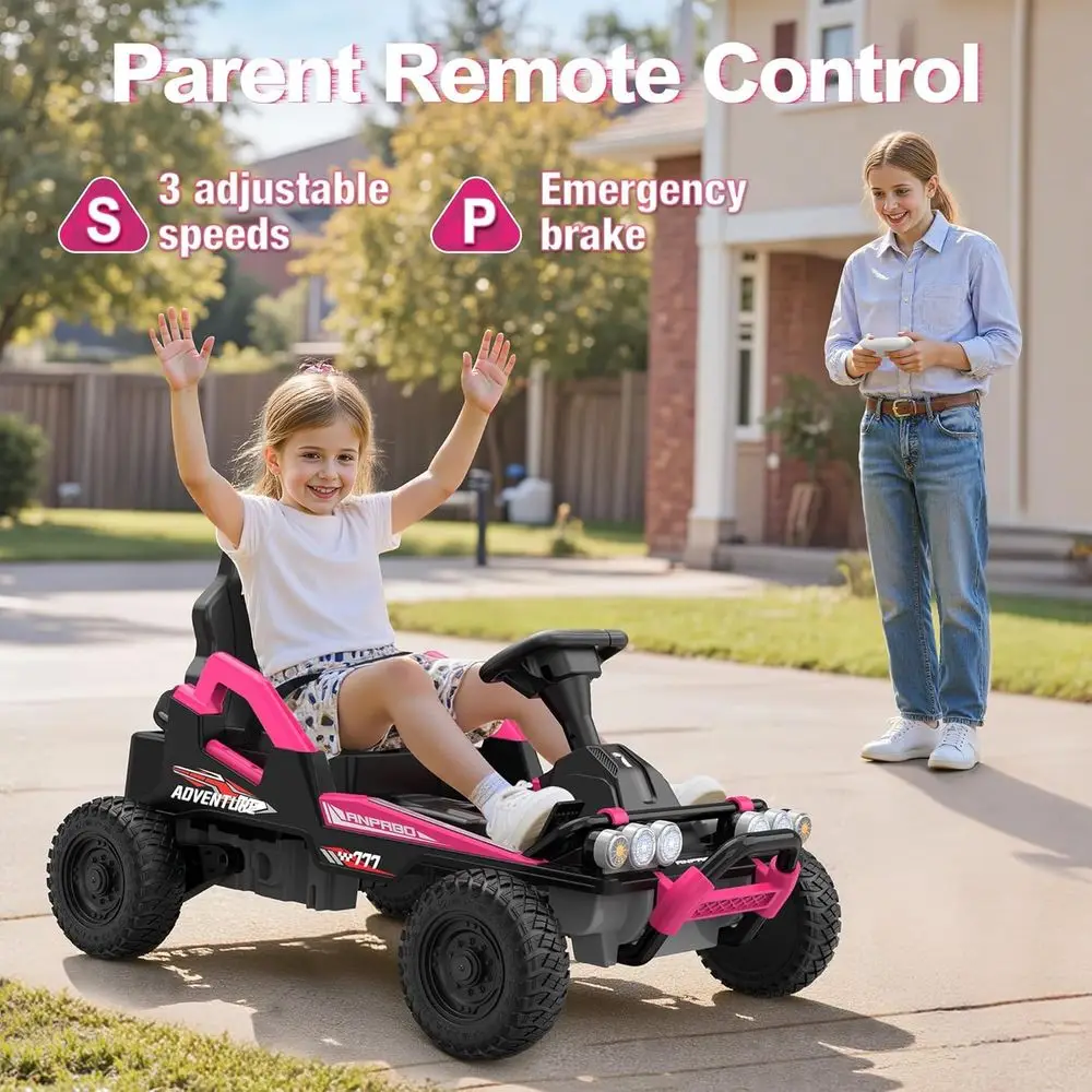Zabawki elektryczne 24V dla starszych dzieci, opony EVA, metalowa rama, prędkość do 8 km/h, płynna regulacja prędkości, pedał sprzęgła, tęczowe światła, Bluetooth