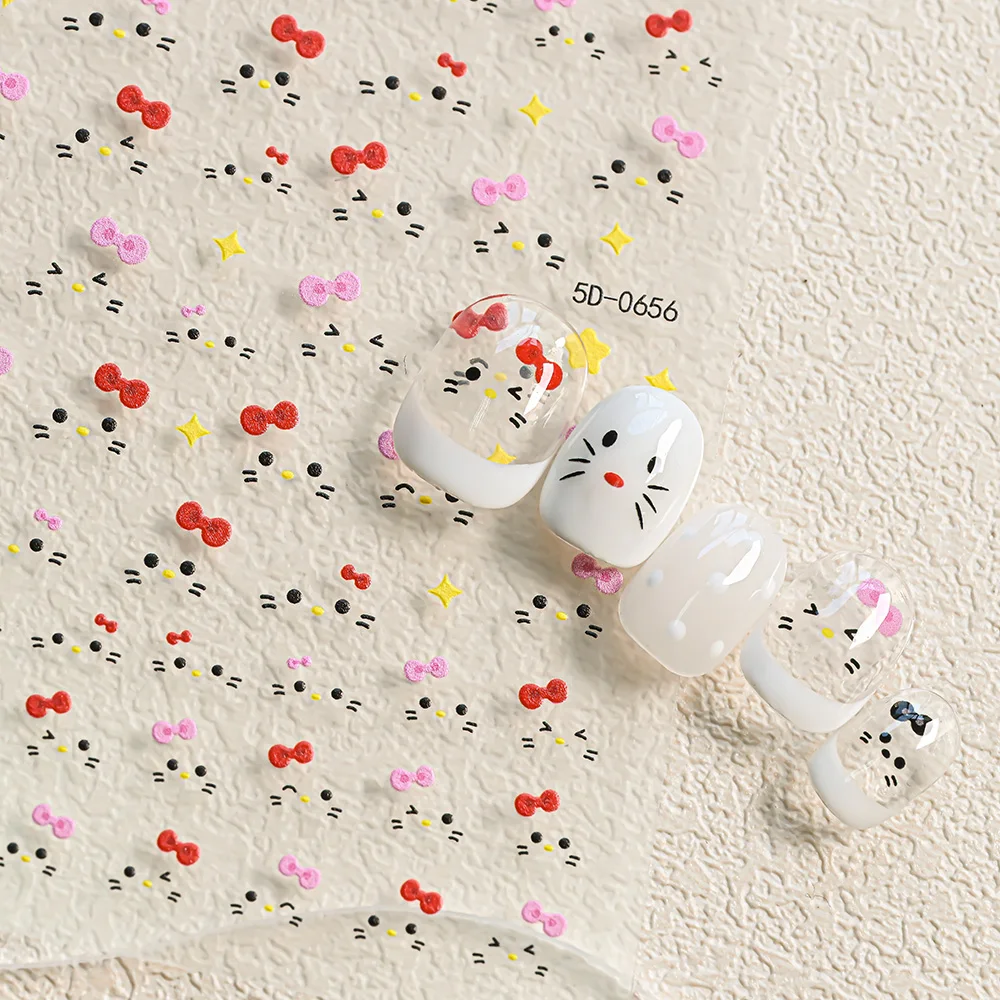 1 pz Kawaii Kitty Cat Face Adesivo per unghie Linee delicate Cartoon Face Expression Decalcomania per unghie autoadesiva Accessori per nail art fai da te