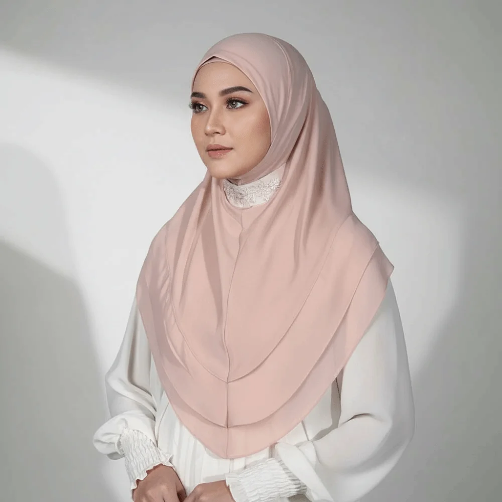 Non-Transparent Double Layer Chiffon Hijab Elegant Drape Solid Color Instant Chin Cover Scarf Wrinkle-Resistant Flowy Texture