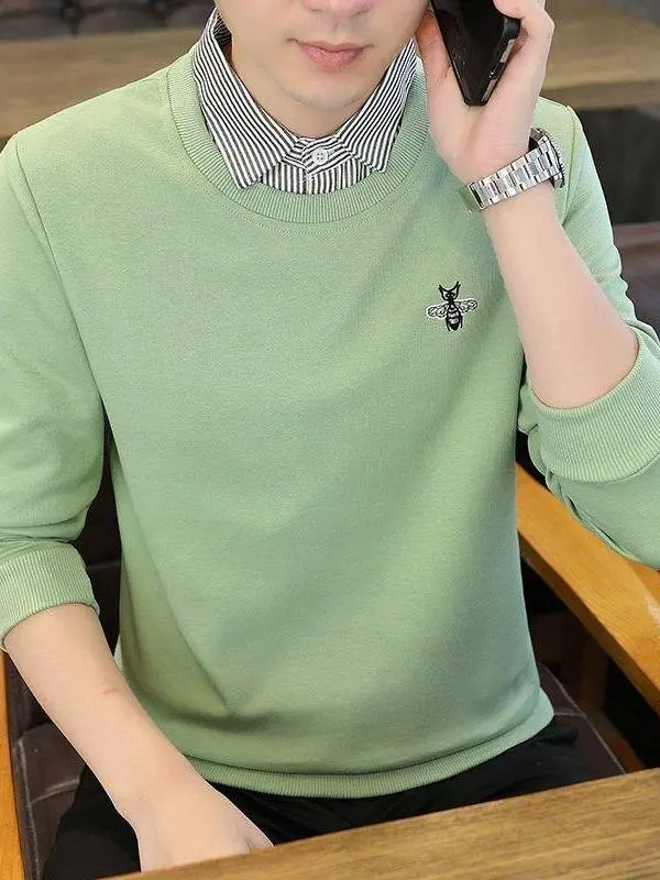 

Мужской свитшот с эффектом двухслойности, с вышивкой пчелы, модный, трендовый, новая осенне-зимняя коллекция