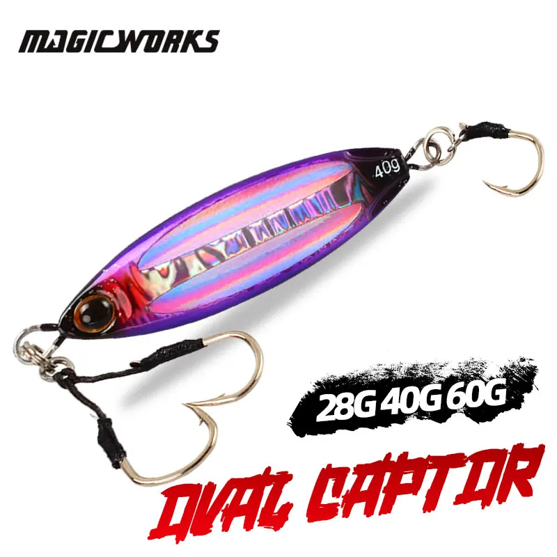 Magic Works-plantilla lenta de Metal para Señuelos de Pesca, cebo Artificial, artículos de aparejos, 28G, 40G, 60G, nuevo anzuelo afilado de pescado