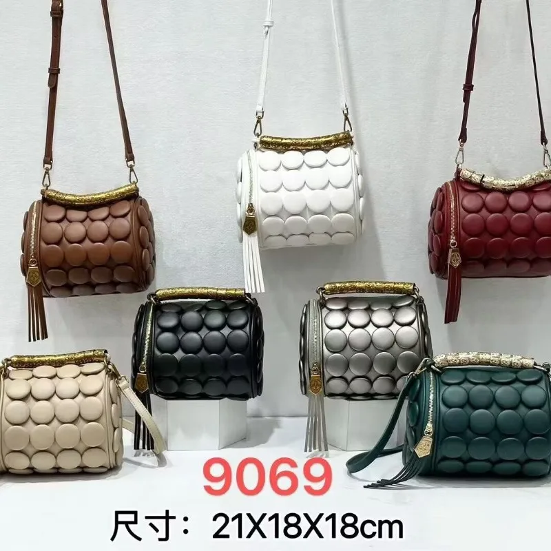 2026 Fall and Winter New Women's Handbag Cylinder Bag Handmade Bag Button Classic Versatile Single Shoulder Messenger Bag Pillow