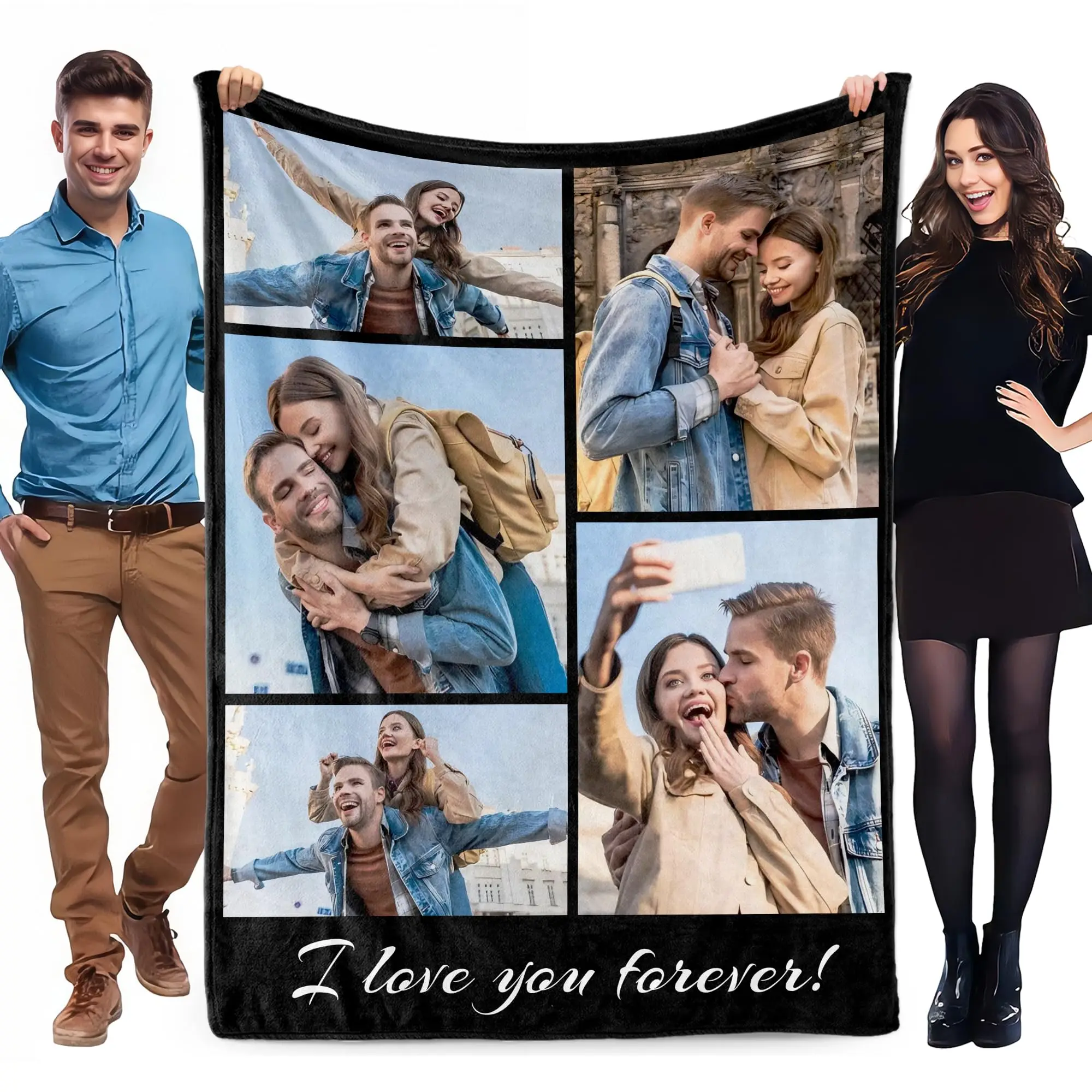 Couverture personnalisée avec Logo de votre conception, 1 pièce, couverture chaude et lisse avec Photo de famille imprimée, personnalisée pour amoureux, papa, maman, cadeau d'hiver du nouvel an