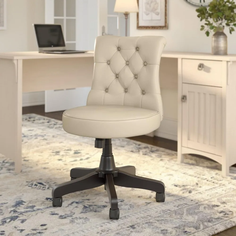 Lane Mid Back Tufted Office Chair in Antique White Leather