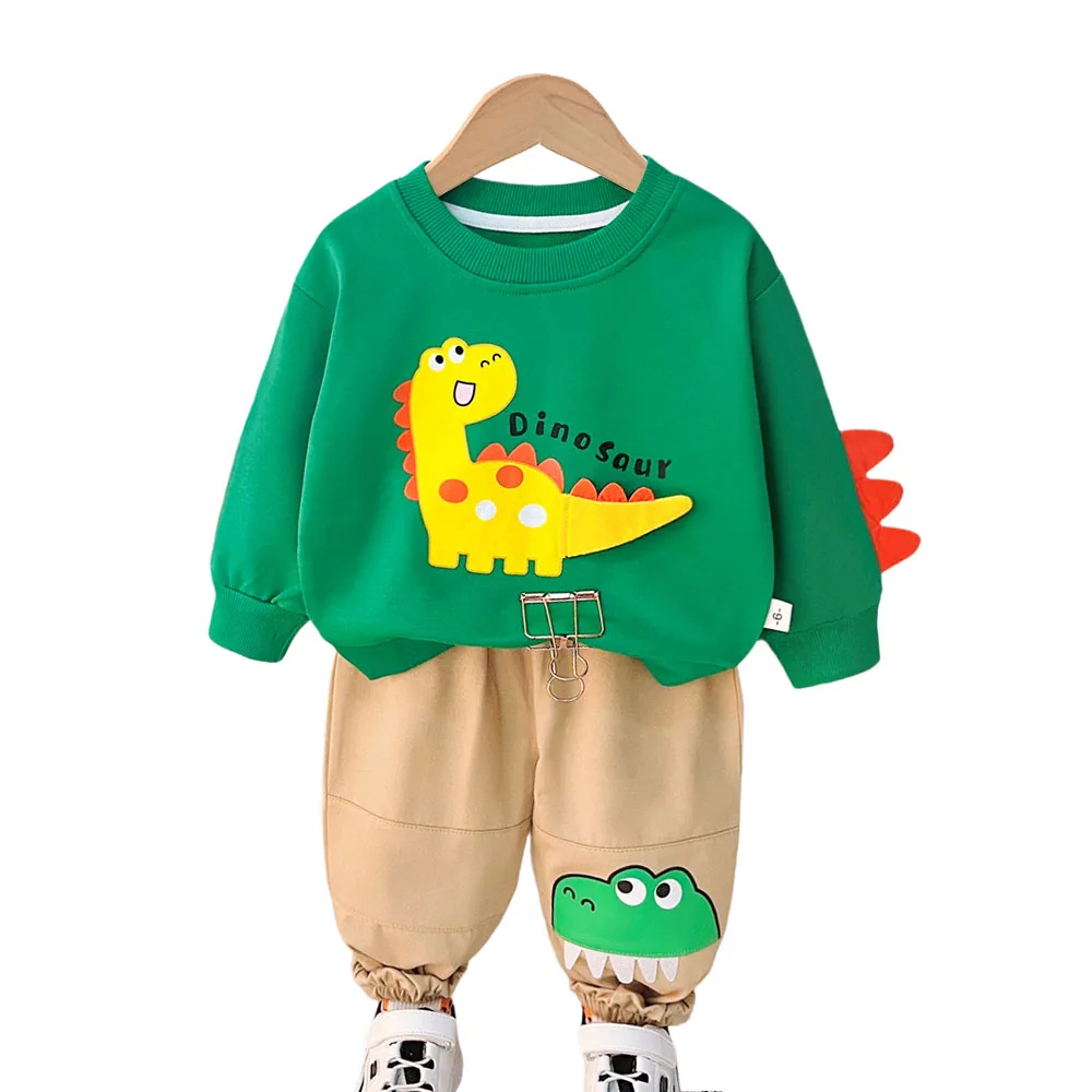 

2024 New Boutique Kids Clothing Christmas Outfits for Boys Spring Autumn Casual Dinosaur Long Sleeve Hoodies Tops and Pants Suit