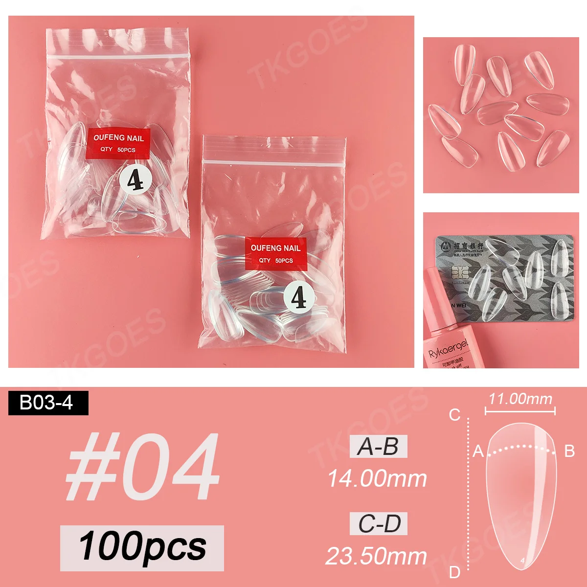 B03 pontas de unhas falsas em forma de amêndoa média tamanho único 100 peças tamanho 3 4 5 6 esmalte de arte falsa desenho de design de exibição