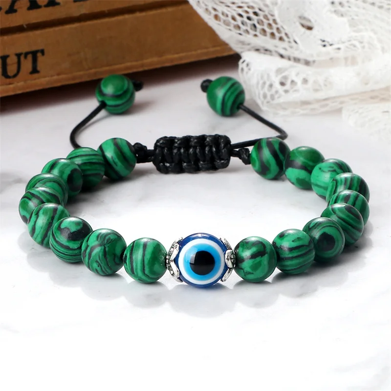 Men Distance Evil Eye Beads Bracelet 8mm Natural Matte Tiger Eye Agates Lava Stone Braided Bracelets for Women Fashion Jewelry