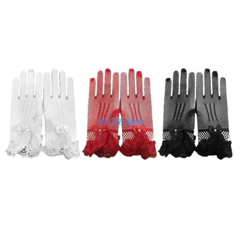 

T21F 2pcs Bride Mittens Driving Gloves Lace Glove Shawl Sunscreen Lolitas Mittens
