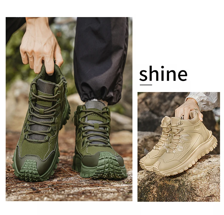 Herren-High-Top-Outdoor-Freizeitsportschuhe, mit stoßfestem Zehenschutz, rutschfester und abriebfester Sohle mit tiefem Profil, seitlichem Reißverschluss für einfaches An- und Ausziehen, geeignet für Wanderungen und Trekking, strapazierfähig und langlebig. – Detail 3