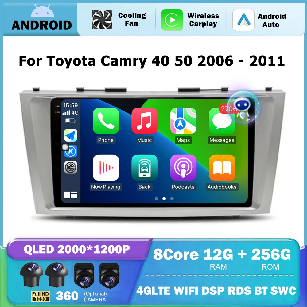 Android Auto Radio For Toyota Camry 40 50 2006 - 2011 WIFI Car Multimedia Video Player acesssories Stereo Wireless CarPlay GPS