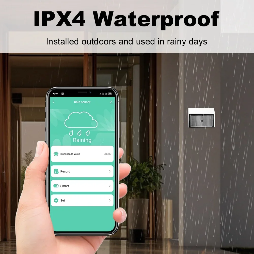 Tuya Zigbee Raindrop Detection Sensor with Light Detector IPX4 Waterproof Rainwater Detector for Outdoor Automation Support Z2M